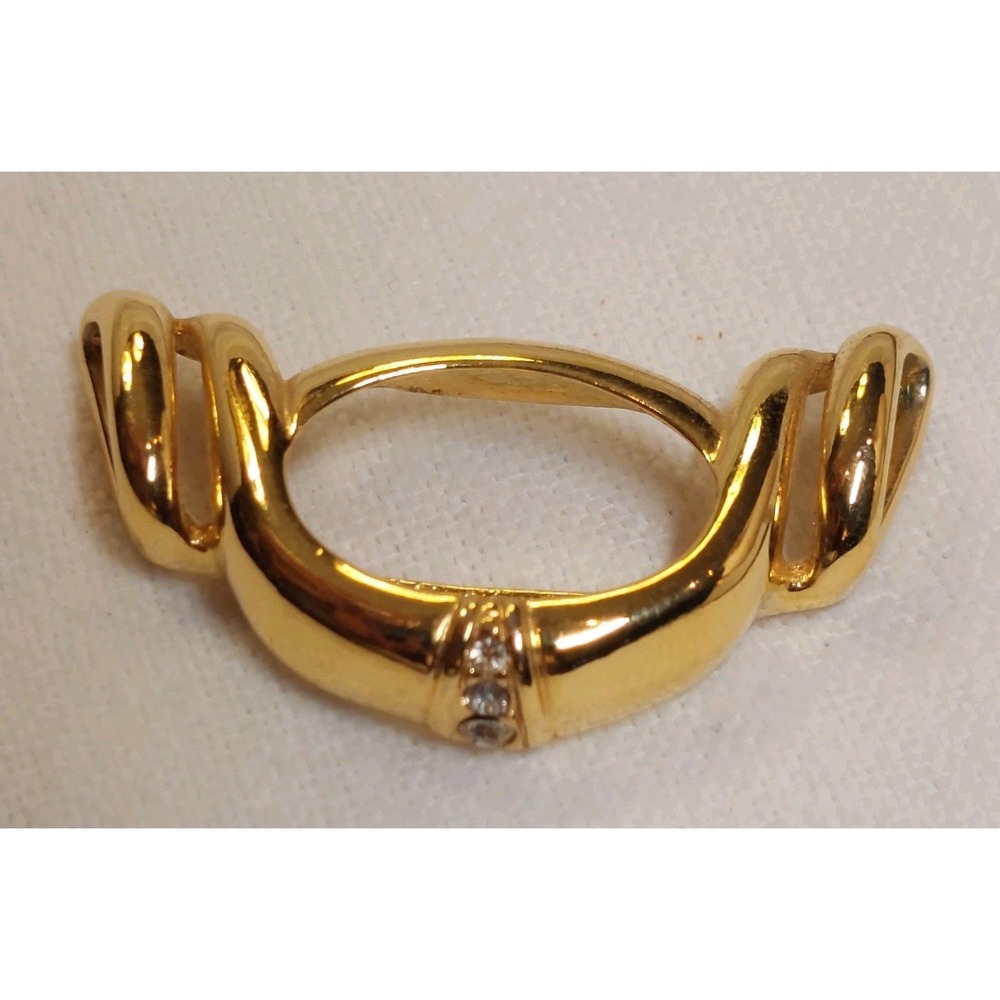 Vintage Gold Tone Rhinestone Scarf Clip Slide Signed Designer Modernist Oval